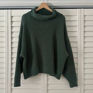 Free People Chunky Green Knit Turtleneck Sweater XS
